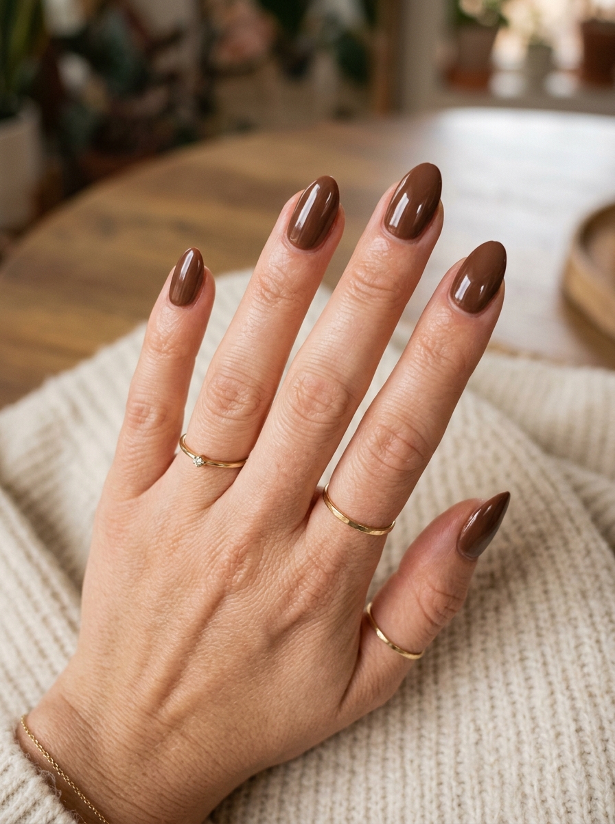 Brown Short Almond Nails als Kurze Almond Nails Inspiration 2026